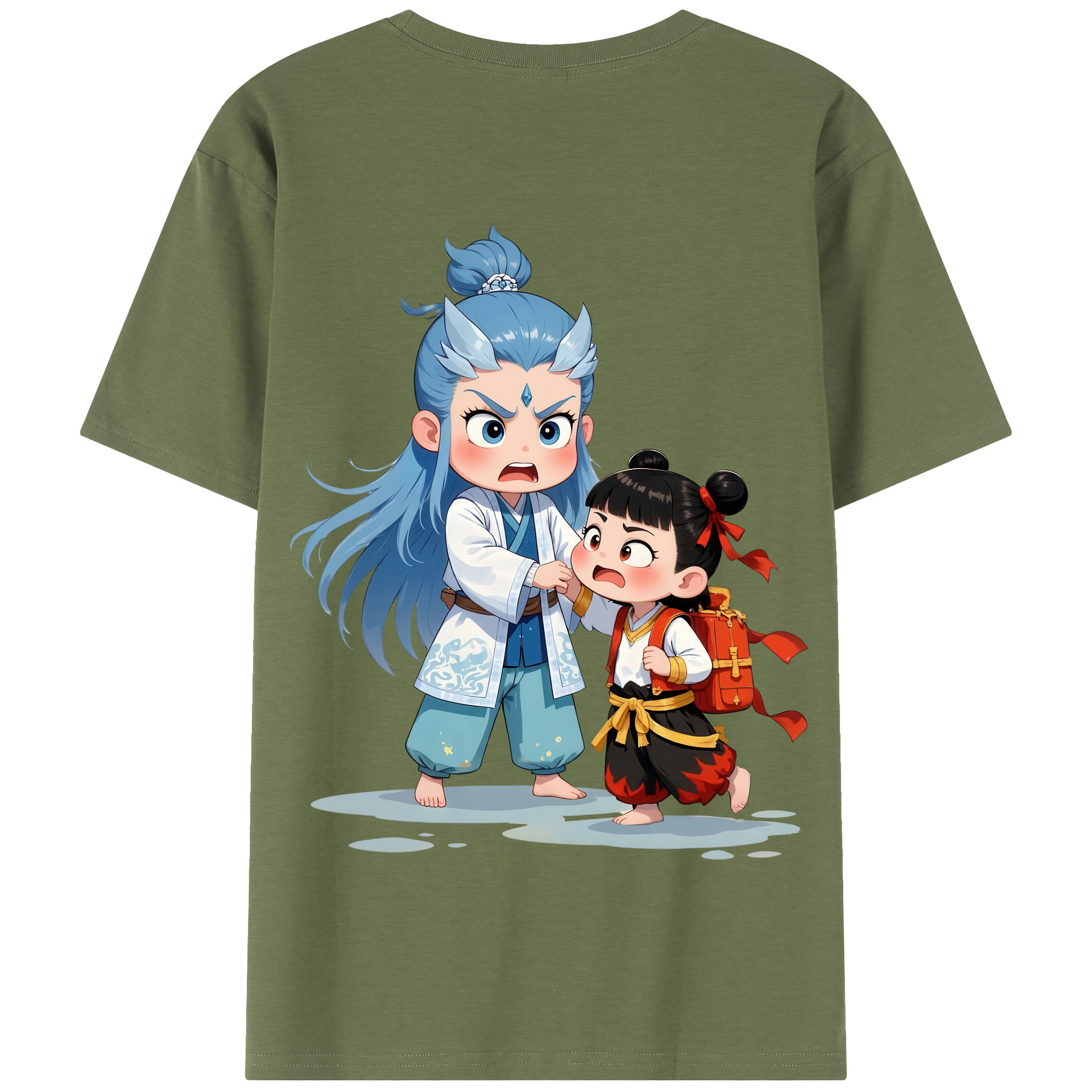 （画像用） Ne Zha 2 ナタ 魔童の大暴れ 綿100％半袖Tシャツ（背面プリント）